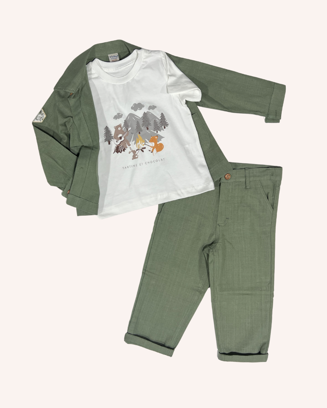 Khaki Linen 3-Pcs Set