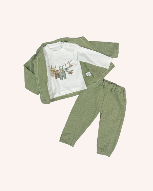 Khaki Linen 3-Pcs Set