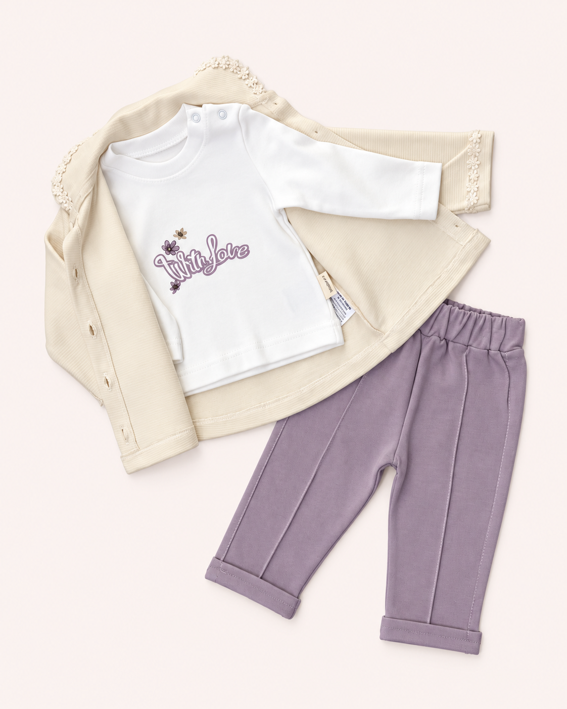 Floral Cardigan & Lavender 3-Pcs Set