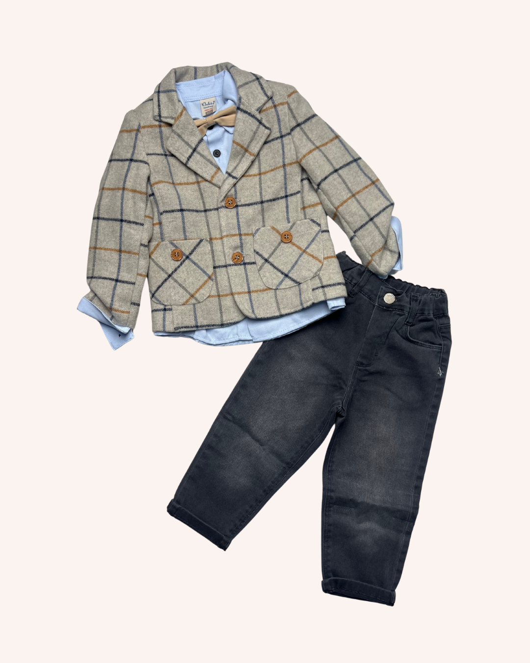 Beige Caro Blazer Set