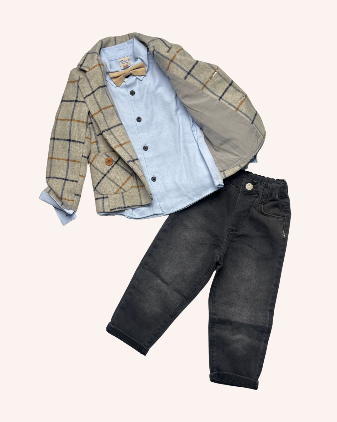 Beige Caro Blazer Set