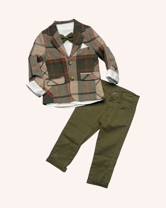 Khaki Caro Blazer Set