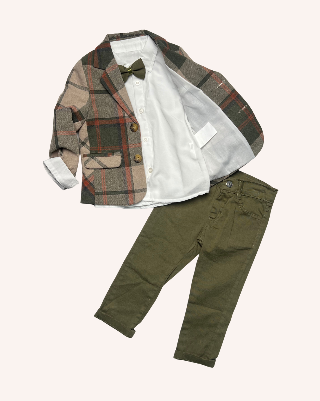 Khaki Caro Blazer Set