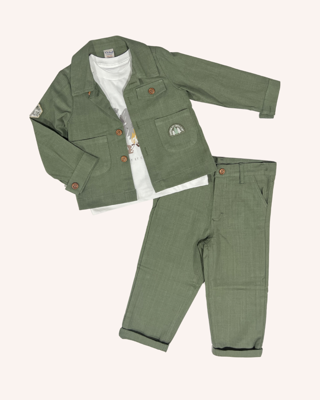 Khaki Linen 3-Pcs Set