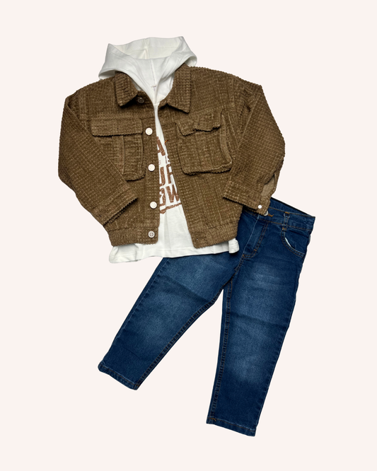 Brown Jacket 3-Pcs Set