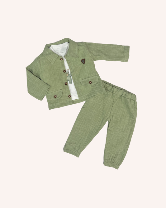Khaki Linen 3-Pcs Set