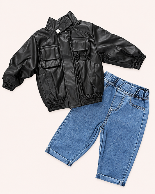 Leather Jacket 3-Pcs Set
