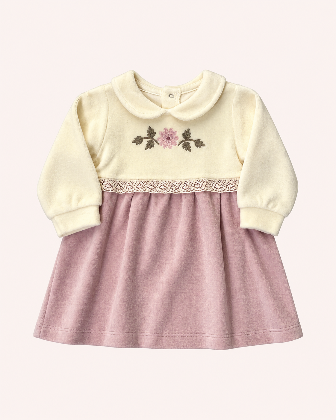 Velvet Dress with Floral Embroidery